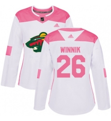 Womens Minnesota Wild #26 Daniel Winnik Authentic White Pink Fashion NHL Jersey