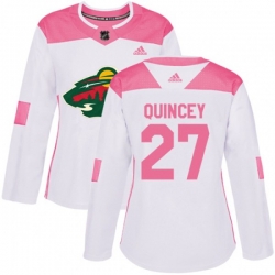 Womens Minnesota Wild #27 Kyle Quincey Authentic White Pink Fashion NHL Jersey