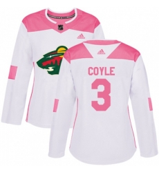 Womens Minnesota Wild #3 Charlie Coyle Authentic White Pink Fashion NHL Jersey