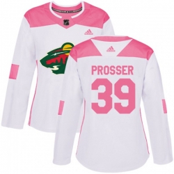 Womens Minnesota Wild #39 Nate Prosser Authentic White Pink Fashion NHL Jersey