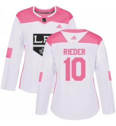 Womens Los Angeles Kings #10 Tobias Rieder Authentic White Pink Fashion NHL Jersey