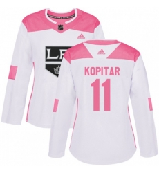 Womens Los Angeles Kings #11 Anze Kopitar Authentic White Pink Fashion NHL Jersey