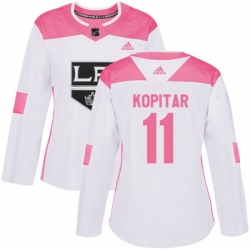Womens Los Angeles Kings #11 Anze Kopitar Authentic White Pink Fashion NHL Jersey