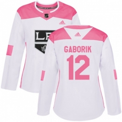 Womens Los Angeles Kings #12 Marian Gaborik Authentic White Pink Fashion NHL Jersey
