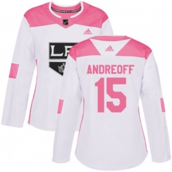 Womens Los Angeles Kings #15 Andy Andreoff Authentic White Pink Fashion NHL Jersey
