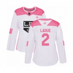 Womens Los Angeles Kings #2 Paul LaDue Authentic White Pink Fashion Hockey Jersey