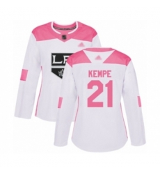 Womens Los Angeles Kings #21 Mario Kempe Authentic White Pink Fashion Hockey Jersey