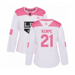 Womens Los Angeles Kings #21 Mario Kempe Authentic White Pink Fashion Hockey Jersey