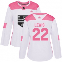 Womens Los Angeles Kings #22 Trevor Lewis Authentic White Pink Fashion NHL Jersey