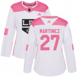 Womens Los Angeles Kings #27 Alec Martinez Authentic White Pink Fashion NHL Jersey