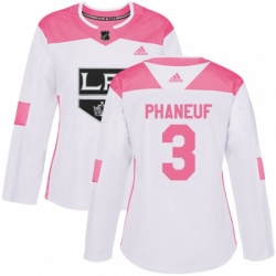 Womens Los Angeles Kings #3 Dion Phaneuf Authentic White Pink Fashion NHL Jersey