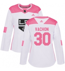Womens Los Angeles Kings #30 Rogie Vachon Authentic White Pink Fashion NHL Jersey