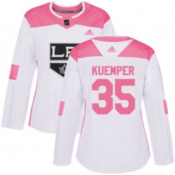 Womens Los Angeles Kings #35 Darcy Kuemper Authentic White Pink Fashion NHL Jersey