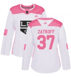 Womens Los Angeles Kings #37 Jeff Zatkoff Authentic White Pink Fashion NHL Jersey