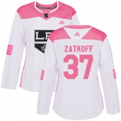 Womens Los Angeles Kings #37 Jeff Zatkoff Authentic White Pink Fashion NHL Jersey