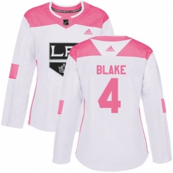 Womens Los Angeles Kings #4 Rob Blake Authentic White Pink Fashion NHL Jersey
