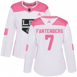 Womens Los Angeles Kings #7 Oscar Fantenberg Authentic White Pink Fashion NHL Jersey