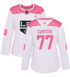 Womens Los Angeles Kings #77 Jeff Carter Authentic White Pink Fashion NHL Jersey