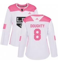 Womens Los Angeles Kings #8 Drew Doughty Authentic White Pink Fashion NHL Jersey
