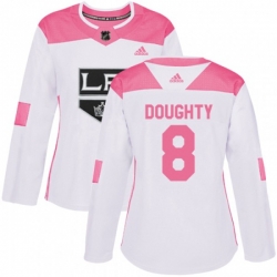 Womens Los Angeles Kings #8 Drew Doughty Authentic White Pink Fashion NHL Jersey