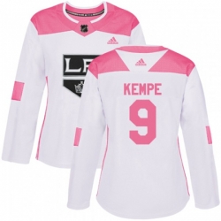 Womens Los Angeles Kings #9 Adrian Kempe Authentic White Pink Fashion NHL Jersey