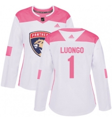 Womens Florida Panthers #1 Roberto Luongo Authentic White Pink Fashion NHL Jersey