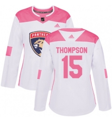 Womens Florida Panthers #15 Paul Thompson Authentic White Pink Fashion NHL Jerse