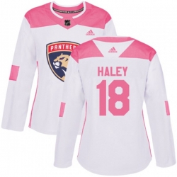 Womens Florida Panthers #18 Micheal Haley Authentic White Pink Fashion NHL Jersey