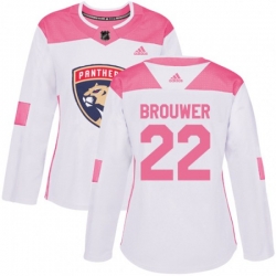 Womens Florida Panthers #22 Troy Brouwer Authentic White Pink Fashion NHL Jersey