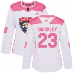 Womens Florida Panthers #23 Connor Brickley Authentic White Pink Fashion NHL Jersey
