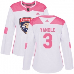 Womens Florida Panthers #3 Keith Yandle Authentic White Pink Fashion NHL Jersey
