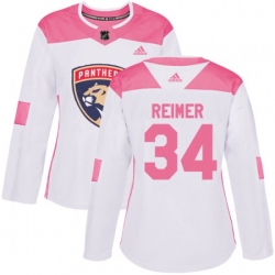 Womens Florida Panthers #34 James Reimer Authentic White Pink Fashion NHL Jersey