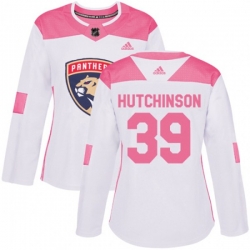 Womens Florida Panthers #39 Michael Hutchinson Authentic White Pink Fashion NHL Jersey