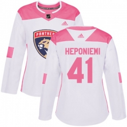 Womens Florida Panthers #41 Aleksi Heponiemi Authentic White Pink Fashion NHL Jersey