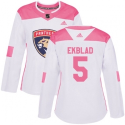 Womens Florida Panthers #5 Aaron Ekblad Authentic White Pink Fashion NHL Jersey