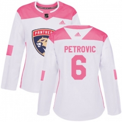 Womens Florida Panthers #6 Alex Petrovic Authentic White Pink Fashion NHL Jersey
