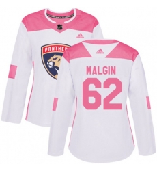 Womens Florida Panthers #62 Denis Malgin Authentic White Pink Fashion NHL Jersey