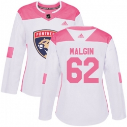 Womens Florida Panthers #62 Denis Malgin Authentic White Pink Fashion NHL Jersey
