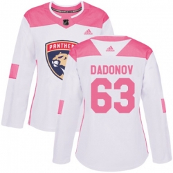 Womens Florida Panthers #63 Evgenii Dadonov Authentic White Pink Fashion NHL Jersey