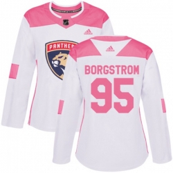 Womens Florida Panthers #95 Henrik Borgstrom Authentic White Pink Fashion NHL Jersey