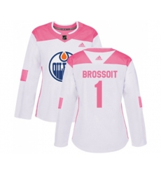 Women Edmonton Oilers #1 Laurent Brossoit Authentic White Pink Fashion NHL Jersey