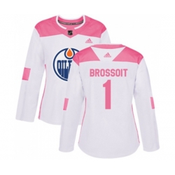Women Edmonton Oilers #1 Laurent Brossoit Authentic White Pink Fashion NHL Jersey
