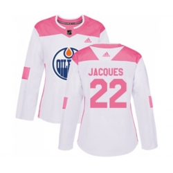 Women Edmonton Oilers #22 Jean-Francois Jacques Authentic White Pink Fashion NHL Jersey