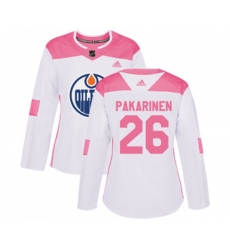 Women Edmonton Oilers #26 Iiro Pakarinen Authentic White Pink Fashion NHL Jersey