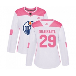 Women Edmonton Oilers #29 Leon Draisaitl Authentic White Pink Fashion NHL Jersey