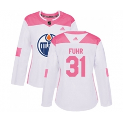 Women Edmonton Oilers #31 Grant Fuhr Authentic White Pink Fashion NHL Jersey