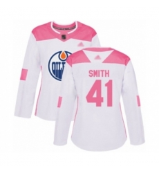 Women Edmonton Oilers #41 Mike Smith Authentic White Pink Fashion Hockey Jersey