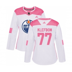 Women Edmonton Oilers #77 Oscar Klefbom Authentic White Pink Fashion NHL Jersey