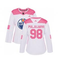 Women Edmonton Oilers #98 Jesse Puljujarvi Authentic White Pink Fashion NHL Jersey