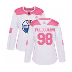 Women Edmonton Oilers #98 Jesse Puljujarvi Authentic White Pink Fashion NHL Jersey